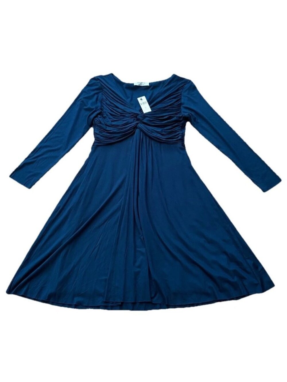 Bailey 44 Medium Sapphire Blue Ruched Twist Front Long Sleeve V-Neck Dress NWT